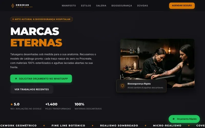 Demonstração visual do Modelo Tatuagem (Estúdio de tatuagem)